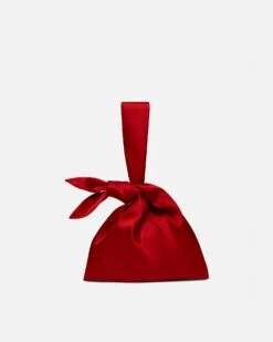 Nanushka Jen Knotted - Slip Satin Clutch Bag With Knot Detailing - Red -Nanushka Wear Shop NW24SSBG03622JEN KNOTTED RED SATIN 02