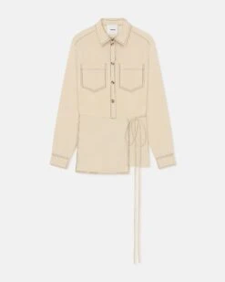 Nanushka Metta - Glass Poplin Shirt Dress - Oat -Nanushka Wear Shop NW24SSDR02772 METTA OAT GLASS POPLIN