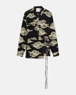 Nanushka Metta - Printed Crepe Shirt Dress - Cloud Black/Creme 11 Nanushka Metta - Printed Crepe Shirt Dress - Cloud Black/Creme -Nanushka Wear Shop NW24SSDR02799 METTA CLOUD BLACK CREME CREPE VISCOSE