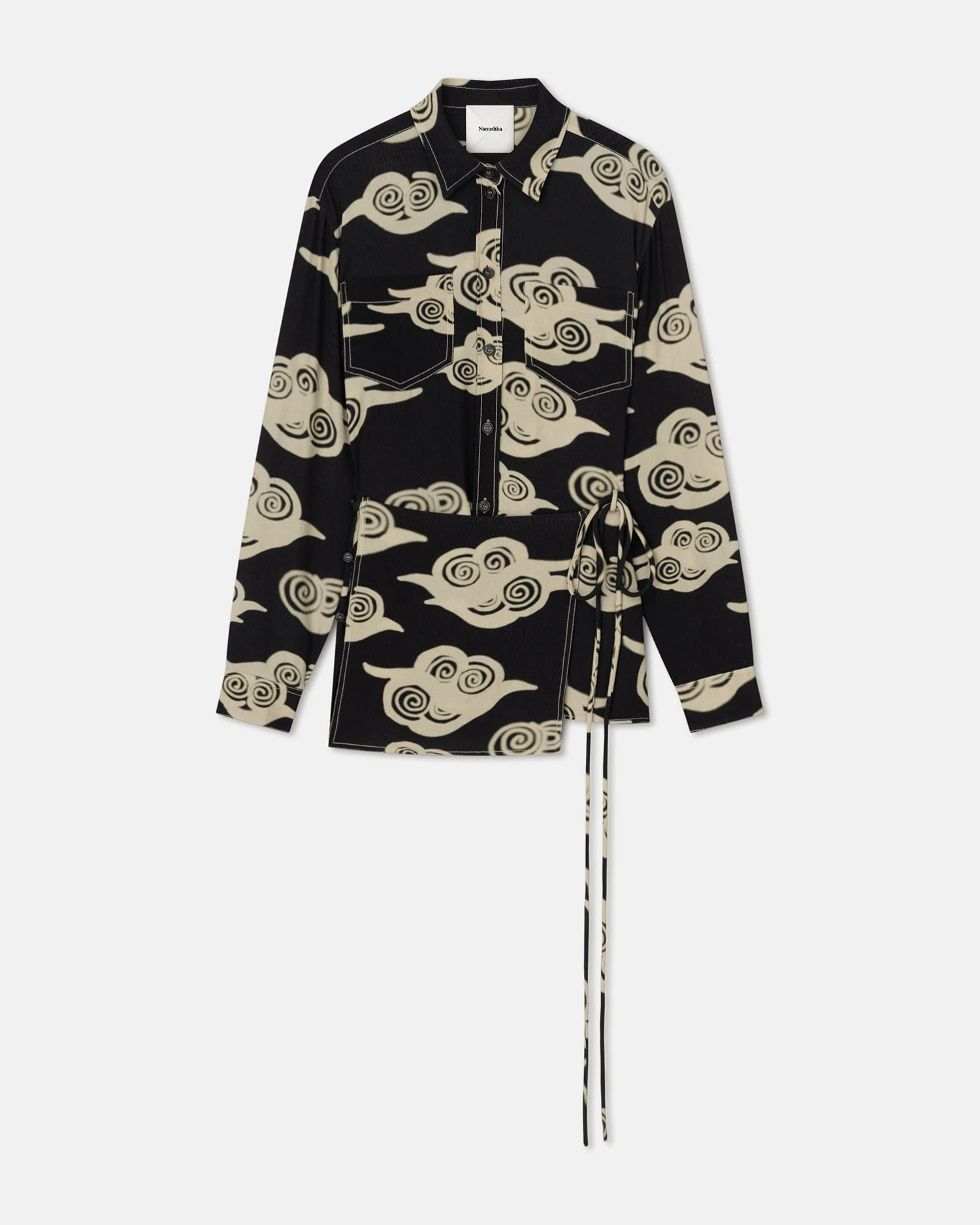 Nanushka Metta - Printed Crepe Shirt Dress - Cloud Black/Creme 7 Nanushka Metta - Printed Crepe Shirt Dress - Cloud Black/Creme - Image 5