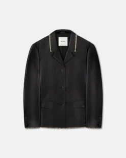 Nanushka Dionne - Belted Okobor™ Alt-Leather Blazer - Black -Nanushka Wear Shop NW24SSJK00399 DIONNE BLACK OKOBOR RAFFIA STITCH