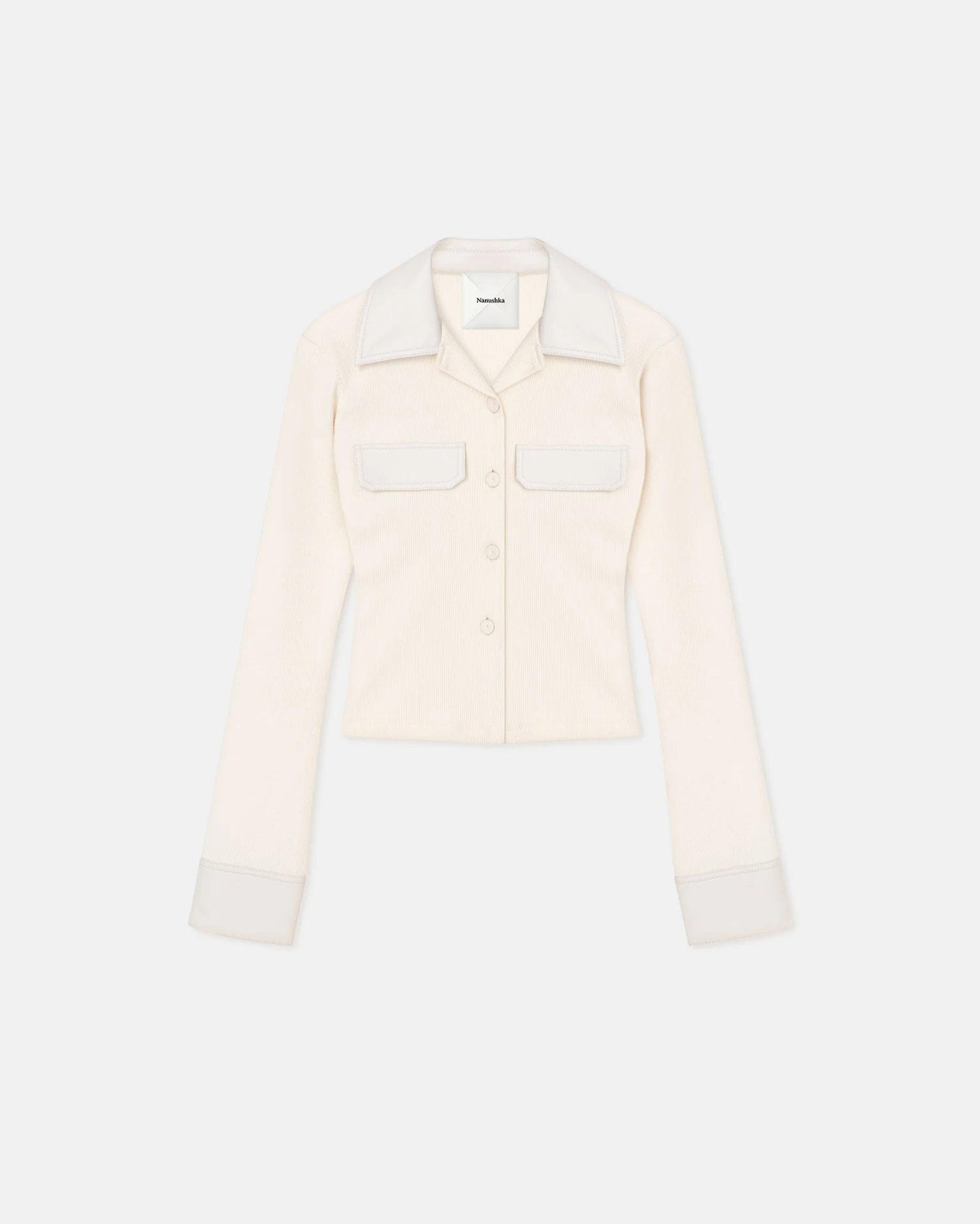 Nanushka Rasima - Leather-Trimmed Ribbed-Jersey Shirt - Creme 3 Nanushka Rasima - Leather-Trimmed Ribbed-Jersey Shirt - Creme