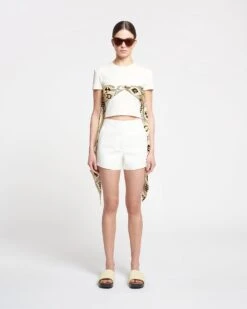 Nanushka Binno - Silk-Trimmed Ribbed-Jersey T-Shirt - Creme -Nanushka Wear Shop NW24SSTP00973BINNO CREME RIB JERSEY TWILL SILK 01