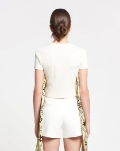 Nanushka Binno - Silk-Trimmed Ribbed-Jersey T-Shirt - Creme -Nanushka Wear Shop NW24SSTP00973BINNO CREME RIB JERSEY TWILL SILK 03 1