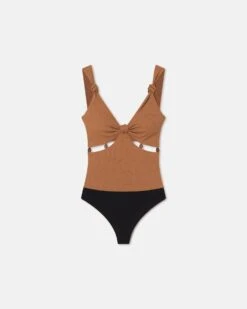 Nanushka Seve - Beaded Mesh-Jersey Bodysuit - Caramel -Nanushka Wear Shop NW24SSTP03275 SEVE CARAMEL SOLID MESH JERSEY