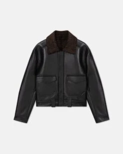 Nanushka Ruben - Cropped Faux Shearling Jacket - Black Brown -Nanushka Wear Shop RUBEN BLACK BROWN REGENLEATHER BONDEDSHEARLING