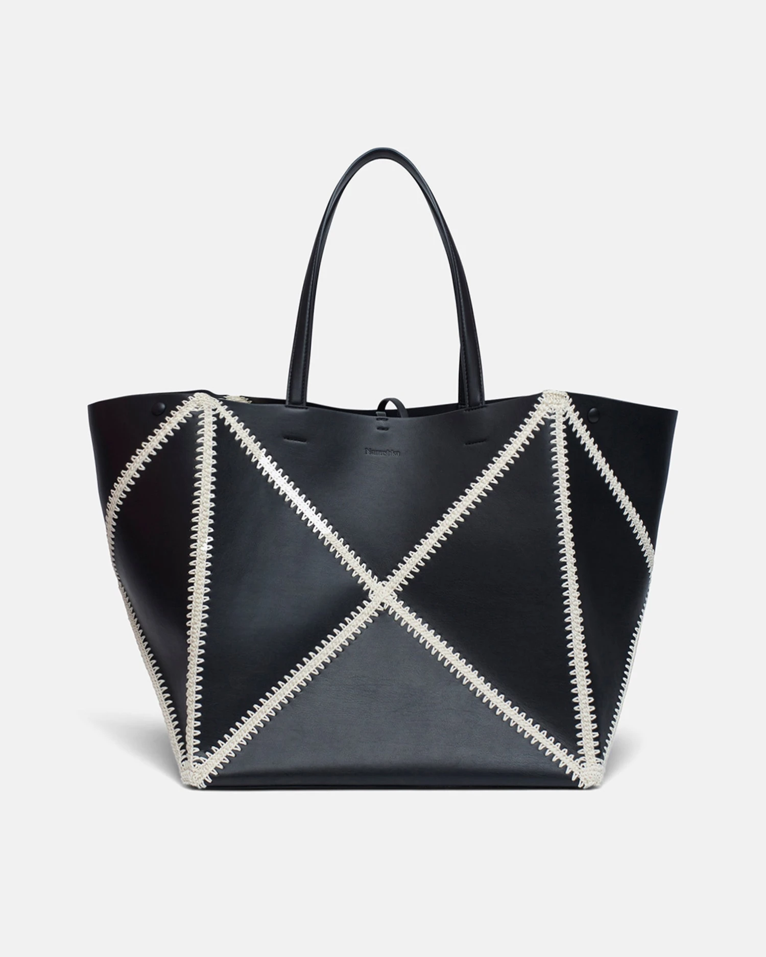 Nanushka The Origami Tote Large - Alt-Nappa Crochet Large Tote - Black Creme 3 Nanushka The Origami Tote Large - Alt-Nappa Crochet Large Tote - Black Creme