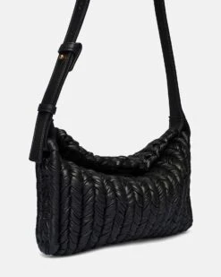 Nanushka The Busket Bag - Knit Shoulder Bag - Black -Nanushka Wear Shop THE BUSKET BAGUETTE BLACK ECO VEGAN LEATHER KNIT 03 e746906d 58f3 4bd2 9053 d7b164b4f48a
