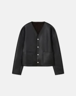 Nanushka Vico - Bonded Shearling Jacket - Black Brown